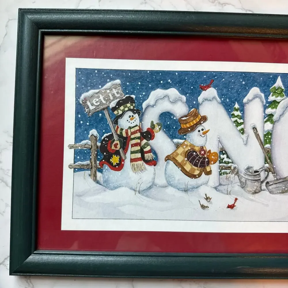 VTG Snowman SNOW Wall Art Decor Framed Print Home Interiors